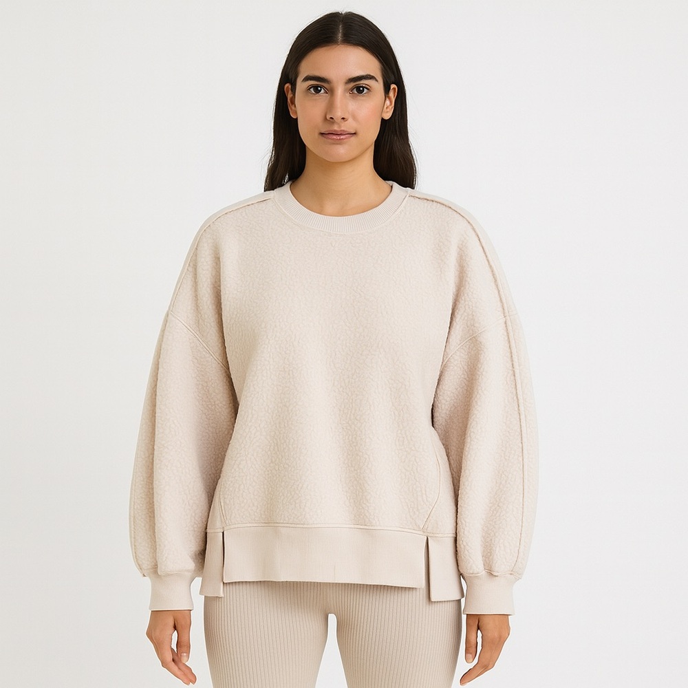 SO Cozy Textured Fleece Pullover Sweatshirt Light Pink Size S